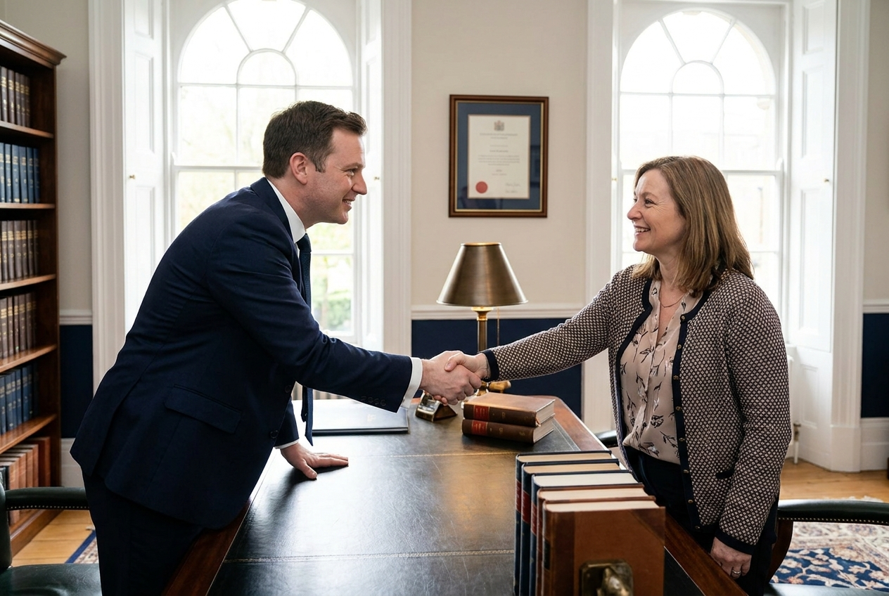 Solicitor shaking hands with a client